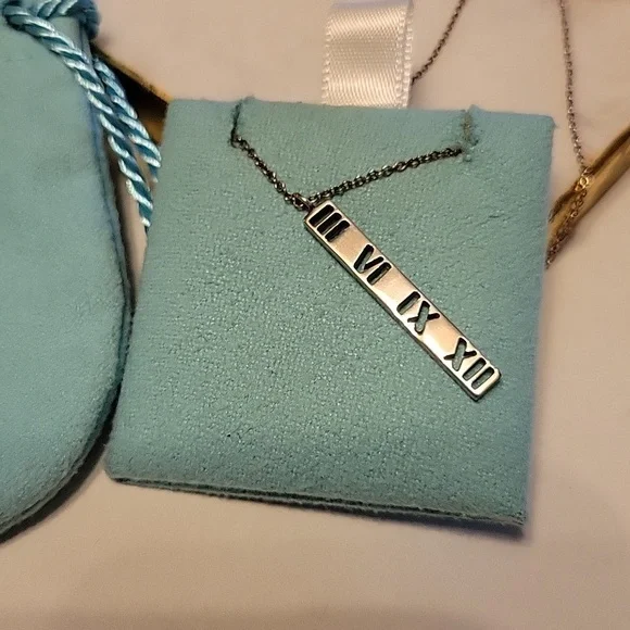 Tiffany & Co. Sterling Silver Atlas Bar Roman Numeral Pendant Necklace - Picture 2 of 5